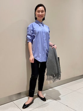 「qualite（カリテ）のロングポイントシャツ（シャツ/ブラウス、ブルー系）」を使った、s.syoさん（レディース・158cm）の秋コーディネート