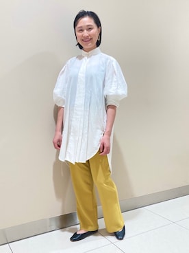 「qualite（カリテ）のスーピマコットンロングシャツ（シャツ/ブラウス、ホワイト系）」を使った、s.syoさん（レディース・158cm）の秋コーディネート