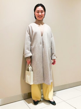 「qualite（カリテ）のダンボールニットコート（ノーカラーコート）」を使った、s.syoさん（レディース・158cm）の冬コーディネート