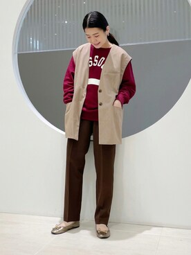 「KBF（ケイビーエフ）のアイテム（ノーカラージャケット）」を使った、きっしゃんさん（レディース・151cm）の秋コーディネート