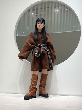 「KBF（ケイビーエフ）のカバーデザインロングブーツ（ブーツ）」を使った、きっしゃんさん（レディース・151cm）の冬コーディネート