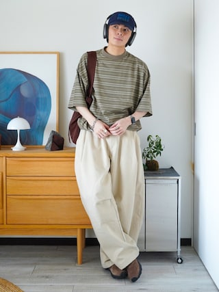 「ZOZOMARKET by idaka(ゾゾマーケットバイイダカ)の【インフルエンサー idakaセレクト】マルチボーダーリラックスTシャツ(Tシャツ/カットソー)」を使った、idakaさん(メンズ・172cm)の春コーディネート