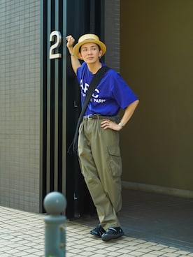 「麦わら帽子」｜idakaさん（メンズ・171cm）の夏コーディネート
