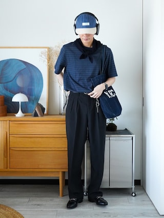 「WYM LIDNM（ウィム バイ リドム）のTONAL MULTI BORDER TEE（Tシャツ/カットソー）」を使った、idakaさん（メンズ・172cm）の夏コーディネート