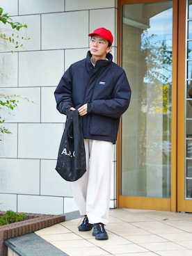 「A.P.C.（アーペーセー）のSAC SHOPPING REBOUND 20AC（トートバッグ）」を使った、idakaさん（メンズ・171cm）の秋コーディネート