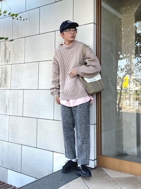 「ケーブルニット」｜「アイテム（財布/小物）」を使った、idakaさん（メンズ・171cm）の秋コーディネート