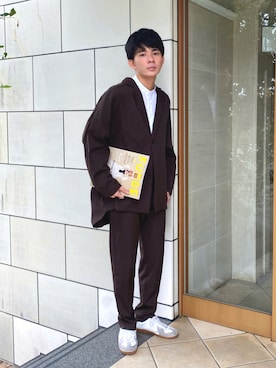 「アイテム（セットアップ、ブラウン系）」を使った、idakaさん（メンズ・171cm）の夏コーディネート