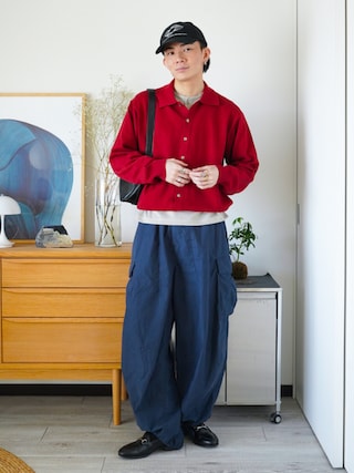 「WYM LIDNM（ウィム バイ リドム）のT/C BASIC KNIT SHIRT CARDIGAN（シャツ/ブラウス）」を使った、idakaさん（メンズ・172cm）の春コーディネート