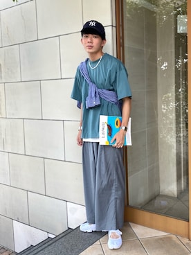 「blue」｜「アイテム（スラックス）」を使った、idakaさん（メンズ・171cm）の夏コーディネート