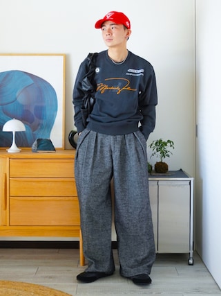 「WISH FOR EVER（ウィッシュフォーエバー）のSTITCH LOGO CAP/ステッチロゴキャップ（キャップ）」を使った、idakaさん（メンズ・172cm）の冬コーディネート