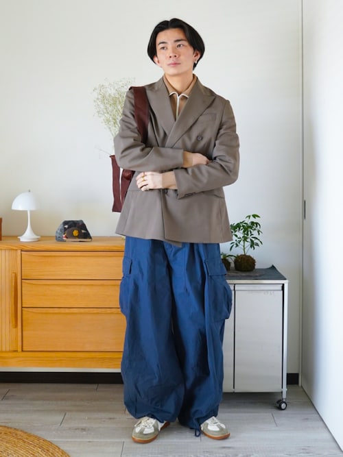「+phenix（プラスフェニックス）の【WEB・直営店限定】+phenix(プラスフェニックス)WIDE CARGO PANTS ワイド カーゴ パンツ（カーゴパンツ）」を使った、idakaさん（メンズ・172cm）の冬コーディネート