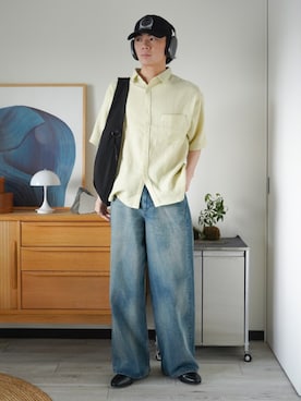 「ZOZOMARKET by idaka（ゾゾマーケットバイイダカ）の【インフルエンサー idakaセレクト】ダブルガーゼシャツ（シャツ/ブラウス、グリーン系）」を使った、idakaさん（メンズ・172cm）の春コーディネート