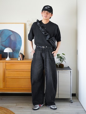 「WYM LIDNM（ウィム バイ リドム）のAZE H/S KNIT HENLEY（ニット/セーター、グレー系）」を使った、idakaさん（メンズ・172cm）の春コーディネート