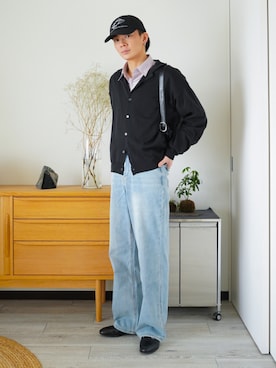「MUSINSA STANDARD（ムシンサスタンダード）の[クールタンダード] ワイドデニムパンツ [スカイブルー]（デニムパンツ、その他）」を使った、idakaさん（メンズ・172cm）の春コーディネート