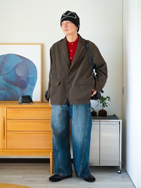 「アイテム（ニットキャップ/ビーニー）」を使った、idakaさん（メンズ・172cm）の冬コーディネート