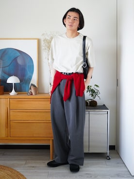 「WYM LIDNM（ウィム バイ リドム）のCOOL DRY DENSE TEE -STANDARD FIT-（Tシャツ/カットソー、グレー系）」を使った、idakaさん（メンズ・172cm）の春コーディネート