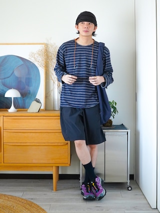 「Sense of Grace（センスオブグレース）の綿麻　ボーダーワッチ（ニットキャップ/ビーニー）」を使った、idakaさん（メンズ・172cm）の秋コーディネート