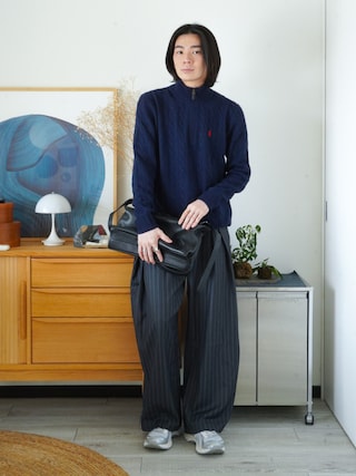 「POLO RALPH LAUREN（ポロ ラルフ ローレン）のケーブルニット クォータージップ セーター（ニット/セーター）」を使った、idakaさん（メンズ・172cm）の秋コーディネート