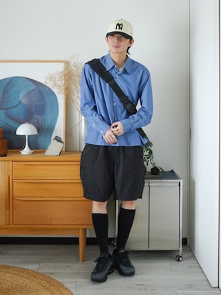「WYM LIDNM（ウィム バイ リドム）のMICRO SPAN CROPPED SHIRT（シャツ/ブラウス）」を使った、idakaさん（メンズ・172cm）の秋コーディネート