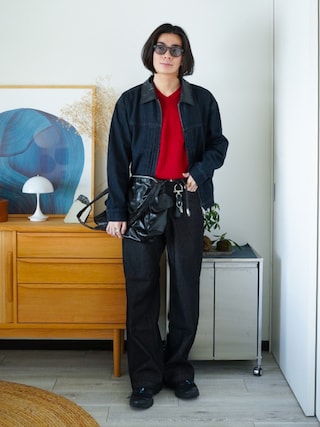 「WYM LIDNM(ウィム バイ リドム)のSILK BLEND V-NECK KNIT(ニット/セーター)」を使った、idakaさん(メンズ・172cm)の秋コーディネート