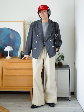 「アイテム（デニムパンツ）」を使った、idakaさん（メンズ・172cm）の春コーディネート