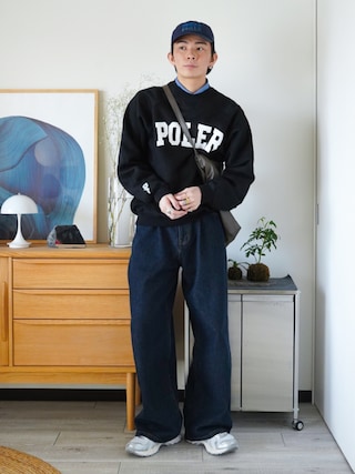 「POLeR（ポーラー）のPOLER/ポーラー スウェットトレーナー カレッジ風 ラグラン ユニセックス 243MCV0040（スウェット）」を使った、idakaさん（メンズ・172cm）の春コーディネート