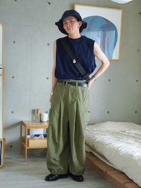 「SHINYAKOZUKA（シンヤコヅカ）のアイテム（カーゴパンツ）」を使った、idakaさん（メンズ・171cm）の夏コーディネート