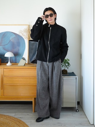 「WYM LIDNM(ウィム バイ リドム)のBREEZE TWEED DEEP TUCK BAGGY SLACKS(スラックス)」を使った、idakaさん(メンズ・172cm)の秋コーディネート