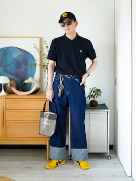 「アイテム（ポロシャツ）」を使った、idakaさん（メンズ・172cm）の夏コーディネート