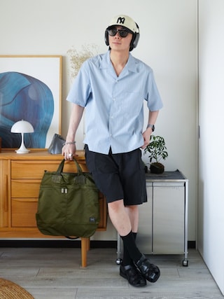 「WYM LIDNM(ウィム バイ リドム)のMICRO SPAN CROPPED H/S SHIRT(シャツ/ブラウス)」を使った、idakaさん(メンズ・172cm)の春コーディネート
