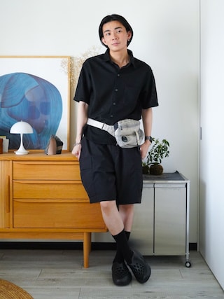 「LUENNA（ルエナ）の【LUENNA】Openwork Half Sleeve Regular Collar Shirt / 透かし編み半袖メッシュレギュラーシャツ（シャツ/ブラウス）」を使った、idakaさん（メンズ・172cm）の夏コーディネート