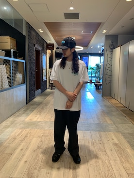 「XLARGE（エクストララージ）のアイテム（帽子）」を使った、岡崎　航さん（メンズ・162cm）の夏コーディネート