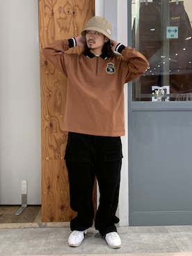 「XLARGE（エクストララージ）のアイテム（ハット）」を使った、岡崎　航さん（メンズ・162cm）の秋コーディネート