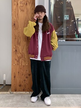 「XLARGE（エクストララージ）のアイテム（スタジャン）」を使った、岡崎　航さん（メンズ・162cm）の秋コーディネート