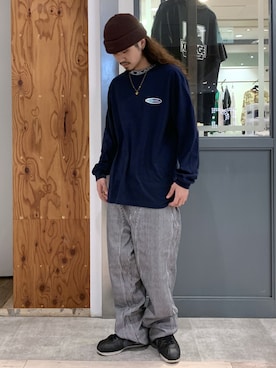 「XLARGE（エクストララージ）のアイテム（帽子）」を使った、岡崎　航さん（メンズ・162cm）の秋コーディネート