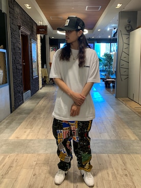 「XLARGE（エクストララージ）のアイテム（キャップ）」を使った、岡崎　航さん（メンズ・162cm）の夏コーディネート