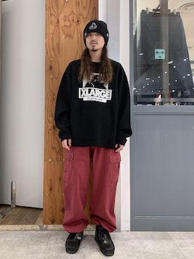 「XLARGE（エクストララージ）のアイテム（帽子）」を使った、岡崎　航さん（メンズ・162cm）の秋コーディネート