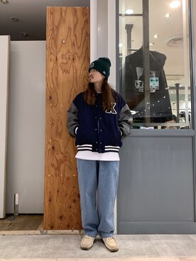 「XLARGE（エクストララージ）のアイテム（スタジャン）」を使った、岡崎　航さん（メンズ・162cm）の秋コーディネート