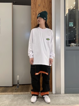 「XLARGE（エクストララージ）のアイテム（帽子）」を使った、岡崎　航さん（メンズ・162cm）の秋コーディネート