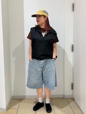 「ショート丈トップス」｜「アイテム（帽子）」を使った、IRIEさん（レディース・160cm）の春コーディネート