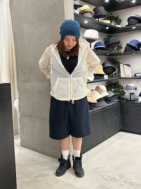 「アイテム（帽子）」を使った、IRIEさん（レディース・160cm）の夏コーディネート