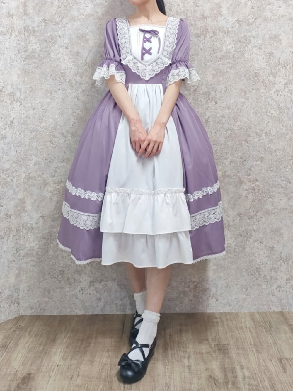 「リボン、Chalmiere、春、ワンピースコーデ、お洒落さんとつながりたい、推し活、パープル、ラプンツェル、テーマパークコーデ、クラシカル、ロリータ、パンプス、高身長女子、パニエ、ワンピース」｜「Chalmiereのシュエットワンピース（ワンピース、パープル系）」を使った、Hanaさん（骨格ナチュラル・レディース・168cm）の春コーディネートの1枚目の写真