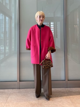 「アイテム（ノーカラーコート）」を使った、KITAさん（レディース・166cm）の秋コーディネート