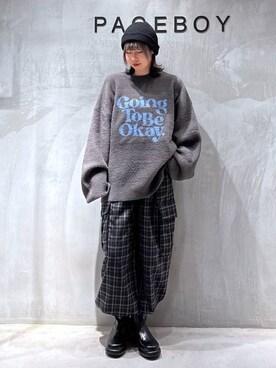 「PAGEBOY（ページボーイ）のニットビーニー（ニットキャップ/ビーニー）」を使った、Yunさん（レディース・160cm）の秋コーディネート