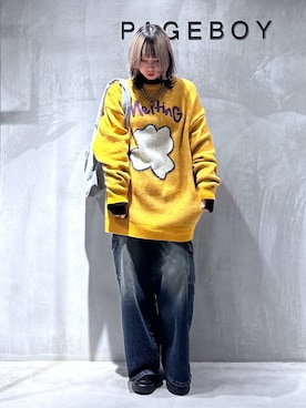 「PAGEBOY（ページボーイ）のクシュソデハイネックテレコ（ニット/セーター、ブラック系）」を使った、Yunさん（レディース・160cm）の冬コーディネート