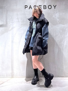 「PAGEBOY（ページボーイ）のスタンドボリュームブルゾン（ブルゾン、ブラック系）」を使った、Yunさん（レディース・160cm）の秋コーディネート