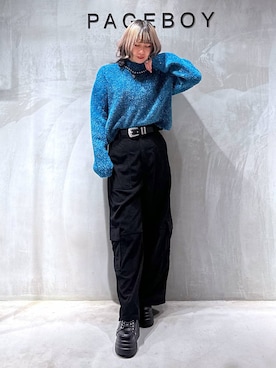 「PAGEBOY（ページボーイ）のモードバックルベルト2（ベルト、ブラック系）」を使った、Yunさん（レディース・160cm）の冬コーディネート
