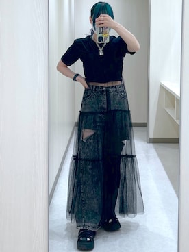 「Tシャツ×デニム」｜「アイテム（ワンピース/ドレス）」を使った、Yunさん（レディース・160cm）の春コーディネート