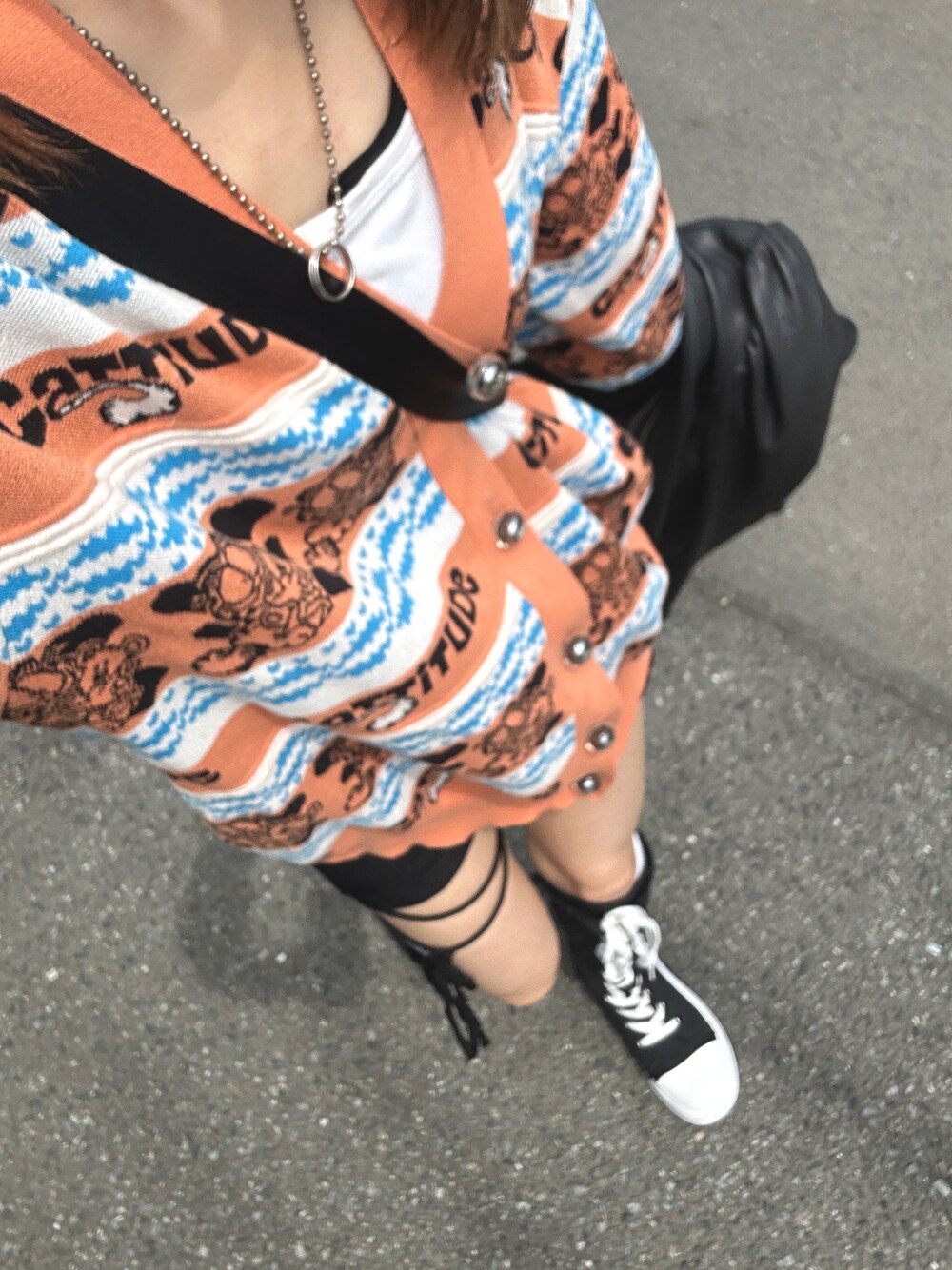 「春、最近のいい感じコーデ」｜「DAZZYのアイテム（ニット/セーター、オレンジ系）」を使った、myu_ melody_oさん（骨格ナチュラル・レディース・162cm）の春コーディネートの1枚目の写真