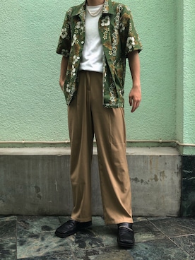 「MARTINE ROSE（マーティンローズ）のアイテム（ローファー）」を使った、attenti0nさん（メンズ・171cm）の夏コーディネート